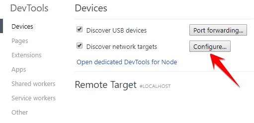 You need to configure the network targets in Chrome devices, so it can find the iOS device on the port you set the adapter to listen to.