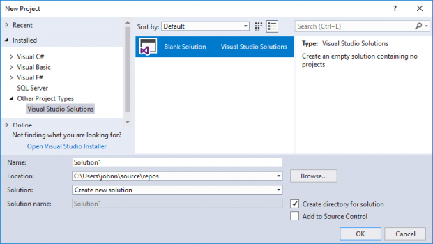 Simply create a blank solution in Visual Studio to get a new project running.